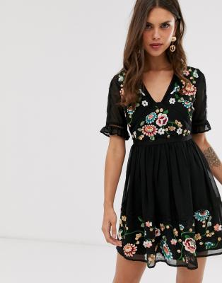 ASOS DESIGN embroidered mini dress with 