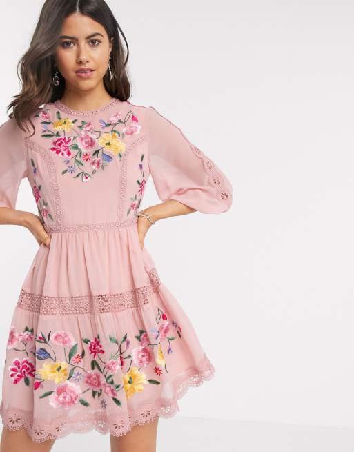 Pink store embroidered dress