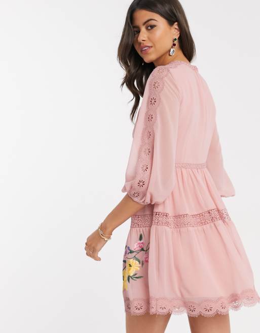 Asos pink shop embroidered dress