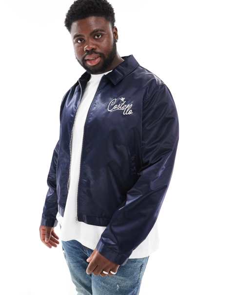 ASOS DESIGN embroidered nylon harrington jacket in navy - view 1