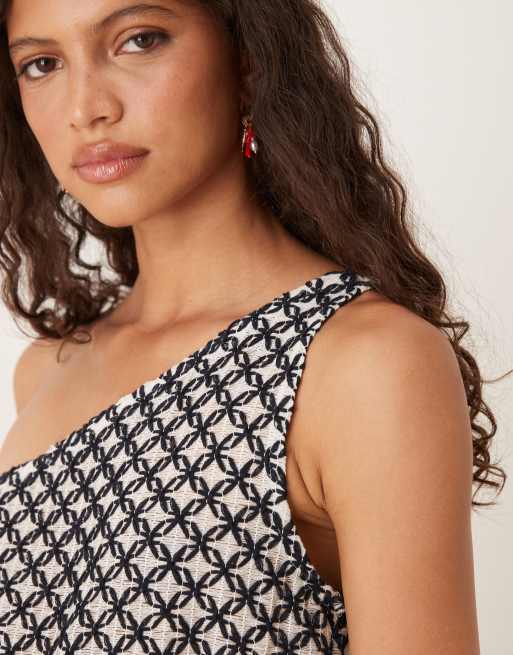 ASOS DESIGN embroidered one shoulder frill peplum top in black (part of a set), 3 of 4