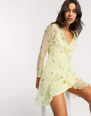 yellow mini wrap dress