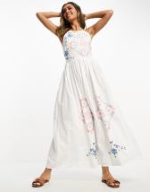 ASOS EDITION blouson sleeve floral embroidered maxi dress with open back in light  pink