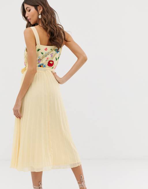 Asos pleated embroidered dress best sale