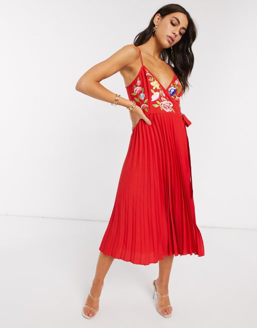 Red pleated 2024 dress asos