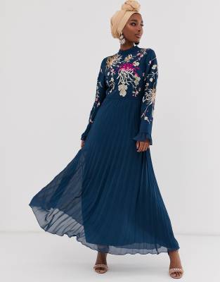 navy maxi dress with sleeves