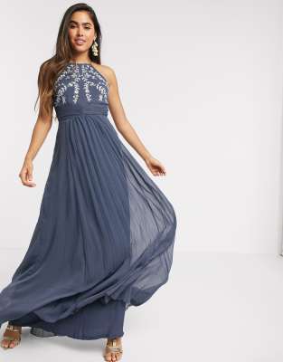 asos design high neck pleated maxi dress