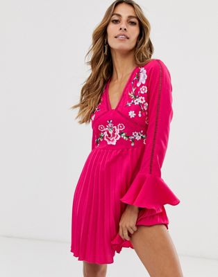 ASOS Bright Pink Embroidered Dress