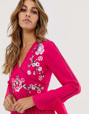 hot pink embroidered dress