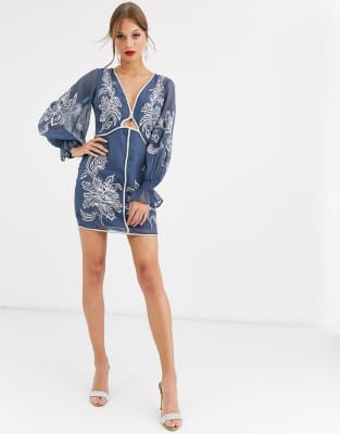 asos blue embroidered dress