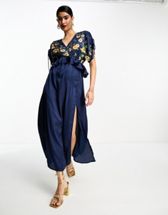 ASOS DESIGN ruffle detail wrap satin maxi dress in large bold floral print