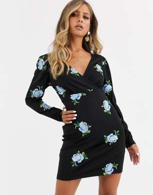 asos design embroidered wrap maxi dress