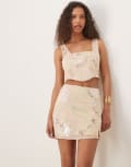 [ASOS DESIGN] ASOS DESIGN embroidered & sequin mini skirt set in pink 4 pink