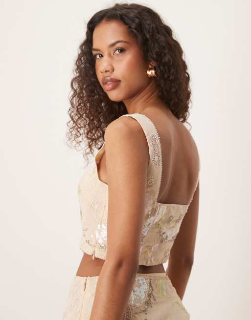 UND FUR EMBROIDERY SKIN TOP(ベージュ) ASOS DESIGN embroidered & sequin top in pink - part of a set