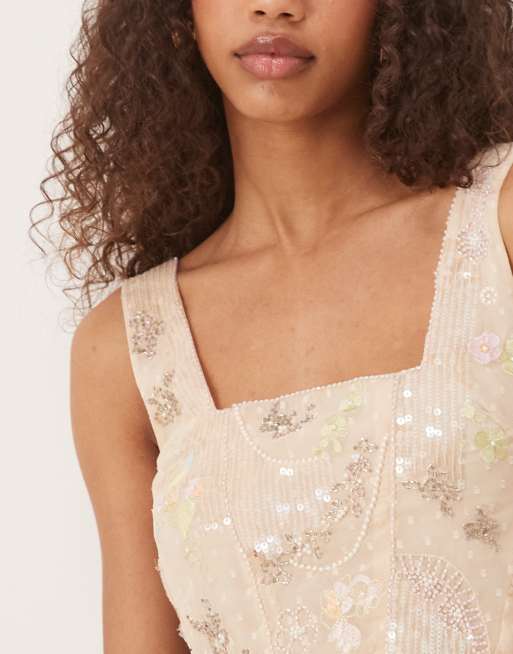 ASOS DESIGN embroidered & sequin top in pink - part of a set