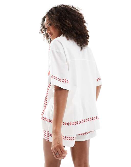 ASOS DESIGN embroidered shirt in red and white - part of a set , 2 of 4
