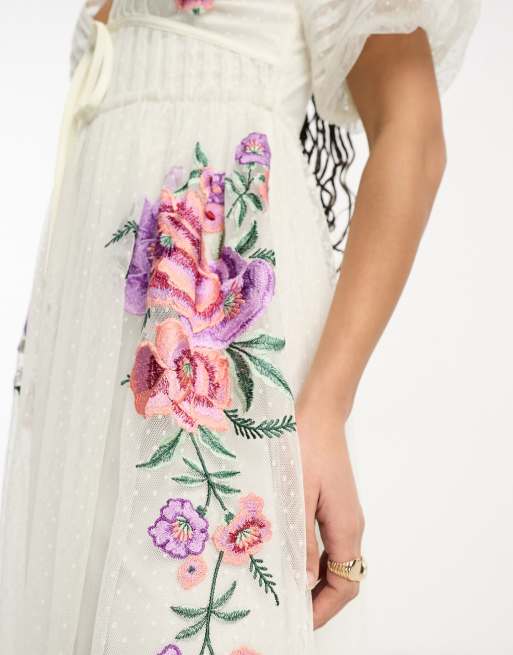 Asos design embroidered mesh midi dress sale