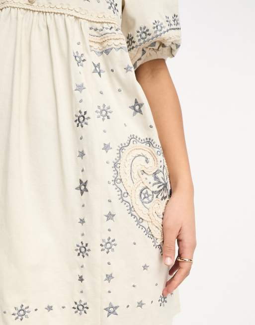 Asos blue hotsell embroidered dress