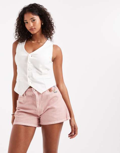 ASOS DESIGN embroidered shorts in washed pink - view 1