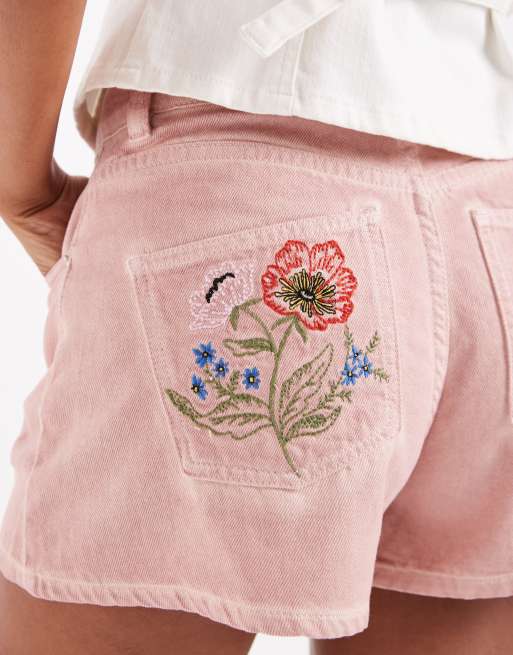 ASOS DESIGN embroidered shorts in washed pink, 5 of 5