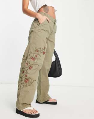 中国長城 remake embroidery cargo pants BONELESS Pleated Bellows Pocket Cargo Pants