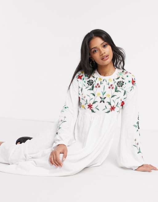 Embroidered smock shop dress white