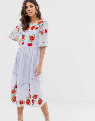 asos embroidered midi dress