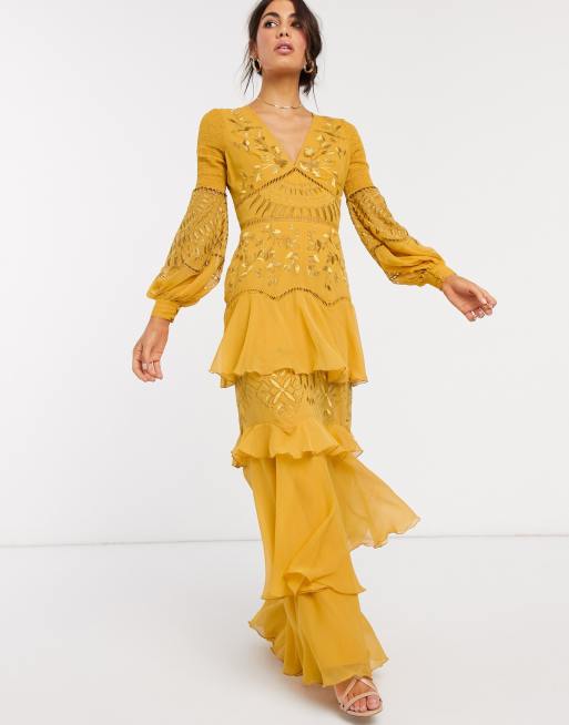 Asos yellow embroidered hot sale dress