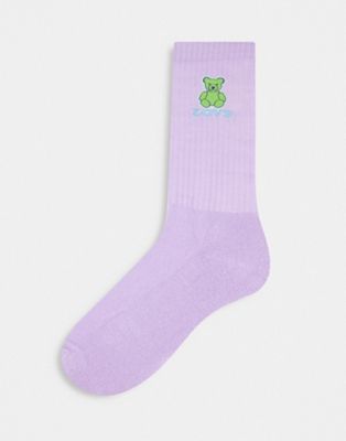 ASOS DESIGN embroidered teddy bear sports socks in lilac