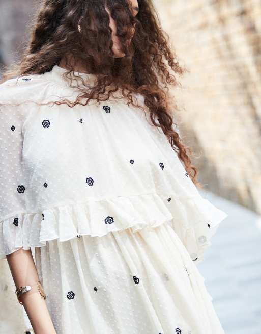 ASOS DESIGN embroidered textured cape overlay mini dress in cream | ASOS