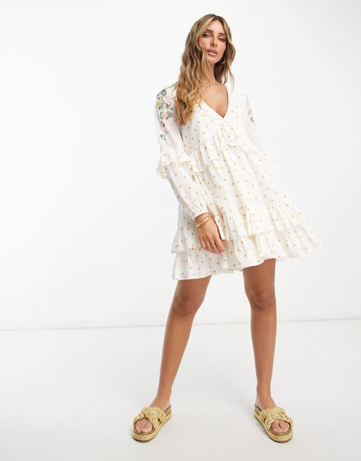 Asos white wrap textured smock dress best sale