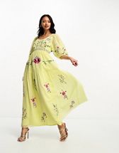 ASOS EDITION Curve embroidered floral nouveau placement maxi dress in green  | ASOS