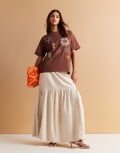[ASOS DESIGN] ASOS DESIGN embroidered tiered maxi skirt with lace inserts-White 6 cream