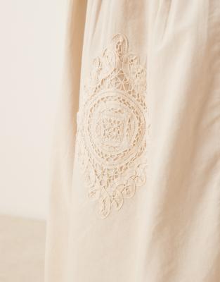 Asos Design Embroidered Tiered Maxi Skirt With Lace Inserts-white In White