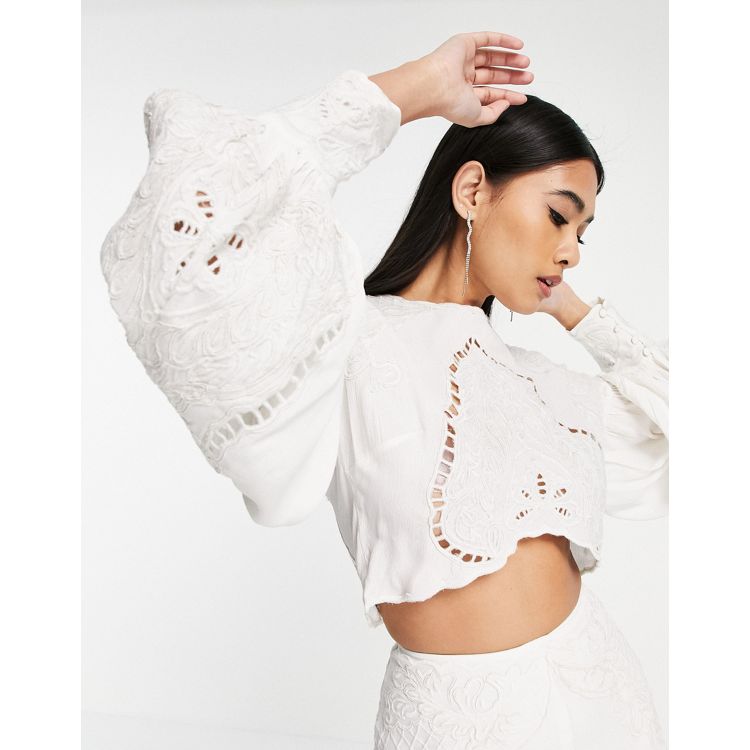ASOS DESIGN embroidered top with cutwork in