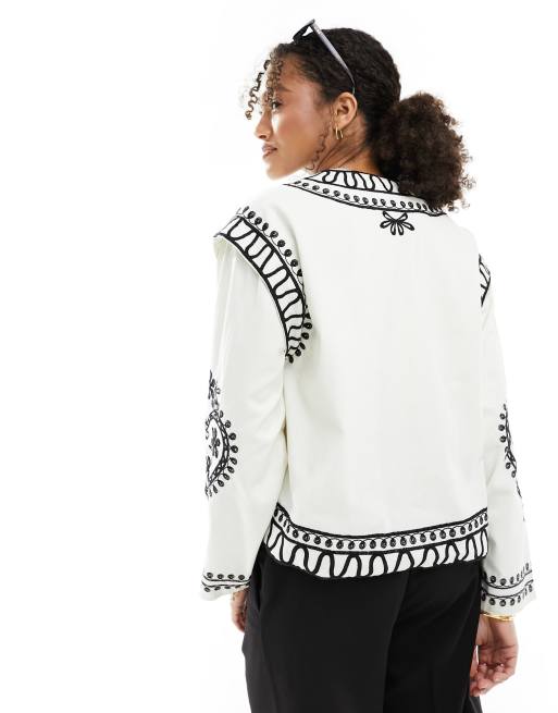 ASOS DESIGN embroidered twill jacket in white ASOS