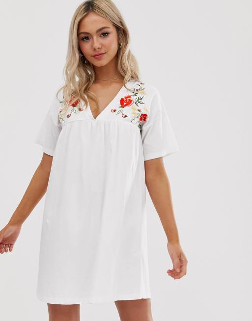 White embroidered sale smock dress