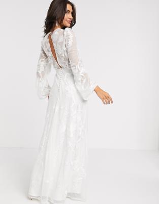 ASOS DESIGN embroidered wedding dress with blouson sleeve