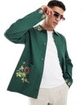 [ASOS DESIGN] ASOS DESIGN embroidered worker jacket in green S GREEN