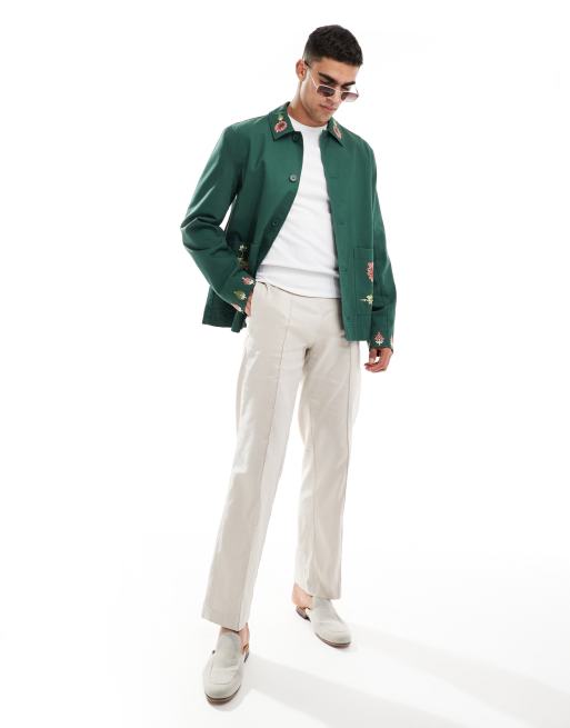 ann margaret green dress Green Silk Mens Kurta Jacket Set With Floral Pattern main image 0