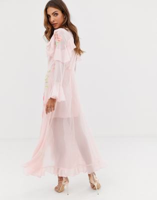 asos design embroidered wrap maxi dress