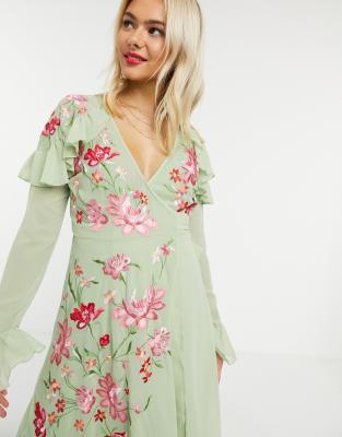 asos design embroidered wrap maxi dress