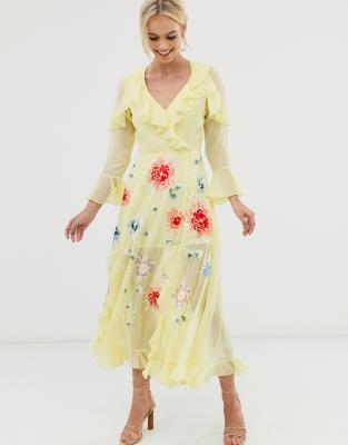 asos design embroidered wrap maxi dress