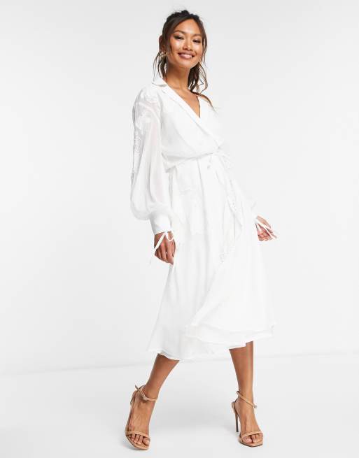 Asos design embroidered midi dress with lace trims hotsell