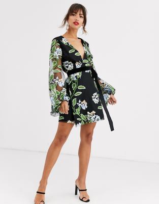 asos embroidered mini dress