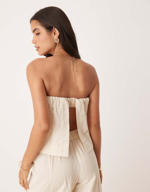 ASOS DESIGN embroidery detail bandeau co-ord top in cream, 3 of 4
