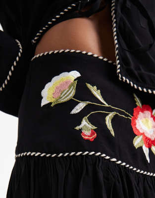 Asos Design Embroidery Detail Mini Skirt - Part Of A Set-multi In Black