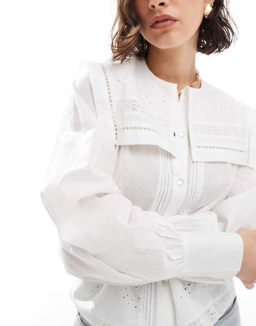 ASOS DESIGN embroidery detail sailor collar shirt