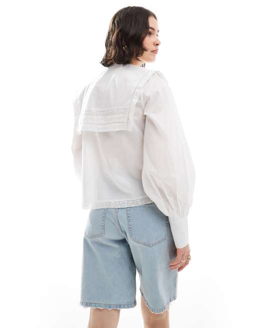 ASOS DESIGN embroidery detail sailor collar shirt