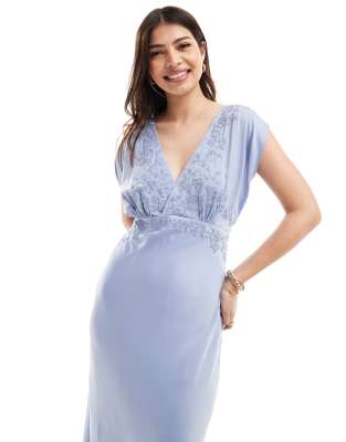 ASOS DESIGN embroidery midi dress in blue floral | ASOS